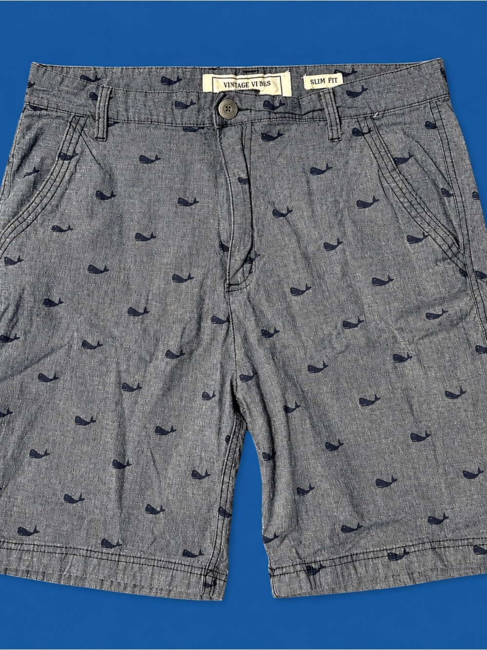 Slim Fit Grey Whale-Print Men’s Shorts